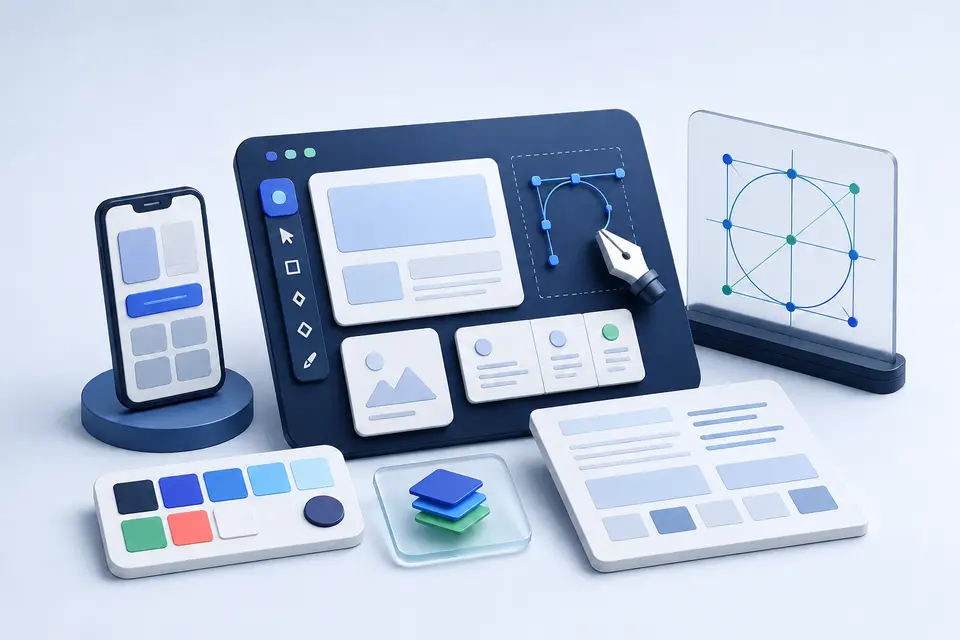 Professional 3D illustration of UI UX design and branding