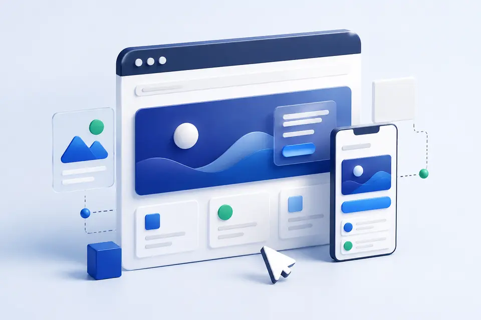 Professional 3D illustration of responsive website creation